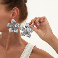 Liquid Metal Pleated Flower Stud Earrings