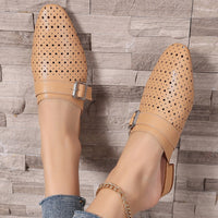 Closed-toe, Back-strap, Buckle-fastened Flat Womens Slippers