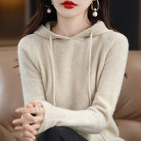 Loose Drawstring Casual Pullover Solid Color Outerwear Hooded Knitted Hoodie