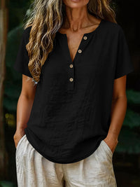 Women's Casual Solid Color Cotton-Linen Short-Sleeve