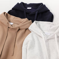 Simple Cotton Composite Drop-shoulder Hooded Sweater