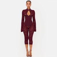 Fashionable Sexy Lace Hollow-Out Bodycon Jumpsuit Dress