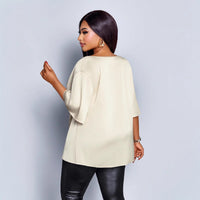 New Relaxed-fit Casual V-neck Mid-sleeve Long-sleeve Solid-color Chiffon Top