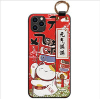 Lucky Cat Phone Case with Hand Strap and Key Chain