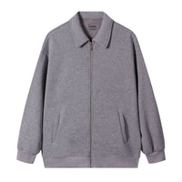 Japanese Retro Heavyweight 420g Silver Fox Fleece Solid Color Lapel Zip-up Jacket