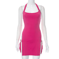 Solid-color Backless Hollow-out Halter Dress For Women