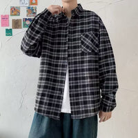 Men's Loose And Casual Black Plaid Long Sleeve Shirt