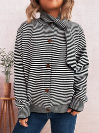 Elegant Retro Pinstripe Single-breasted Scarf Knitted Cardigan Sweater