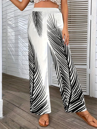 Fashion Elegant Striped Leaf Positioning Printed Wide-leg Pants Women