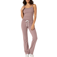 Fashionable Casual Top And High-waisted Drawstring Pants Set