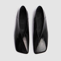 Womens Niche French-Style Genuine Leather V-Neck Square-Toe Flat Shoes