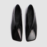 Womens Niche French-Style Genuine Leather V-Neck Square-Toe Flat Shoes