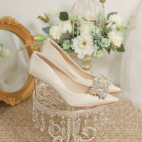 Wedding Dress Two-way Wear Pointed-toe Stiletto Bride Shallow Mouth Pumps Women High Heels