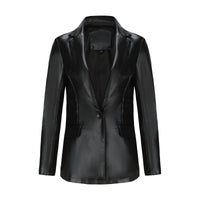 Single Button Commute Leisure Solid Color Leather Coat