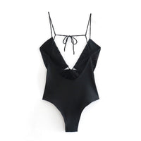 Lady Sexy Black Tight Trousers Open Swimsuit Jumpsuit