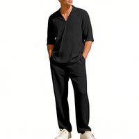 Mens Lapel Short-Sleeve Shirt And Pants Suit
