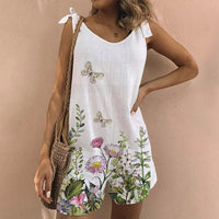 Women's Printed Crew Neck Sleeveless Casual Jumpsuit Shorts
