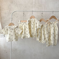 Summer Cotton Floral Sling Romper  Short Sleeve Top