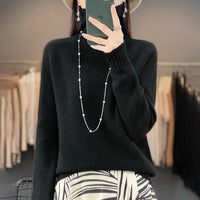 Women's Solid Color Turtleneck Knitting Pullover Long Sleeve Loose Sweater