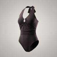 Womens Sexy Deep V-Neck Sleeveless Bodysuit With Tight Fit And Halter Neck Design