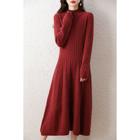 Base Skirt Paired With A Dress Featuring A High-neck Design And A Length Below The Knee