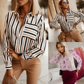 Versatile Simple Striped Printed Collar Shirt For Women