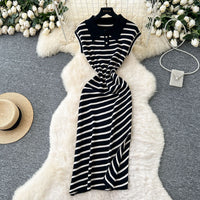 Retro Short-Sleeve Striped Dress For Women