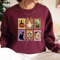Retro Halloween Cat Ghost Sweatshirt Spooky Season Hoodie