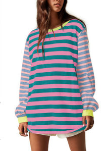 Women's Loose-fitting Casual Striped Hoodie