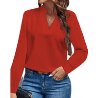 Simple Casual Solid Color And V-neck Loose Shirt Women's Top