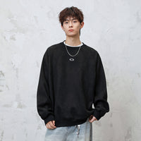 Faux Suede Texture Heavy Round Neck Sweater For Men