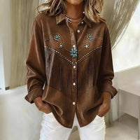 Women's Long-Sleeve Shirt Casual Loose-Fit Plus-Size Collared Blouse