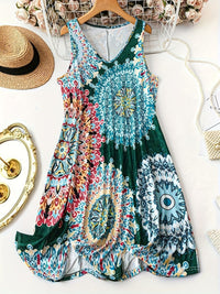 Women's Fashion Printed V-neck Sleeveless Dress