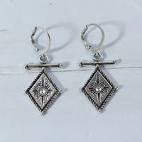 Retro Diamond-Shaped Moonstone Star Earrings