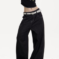 American Retro Washed Worn Jeans Women's Loose Straight