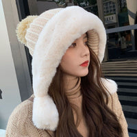 Rabbit Fur Knitted Hat Large Head Fleece Warm