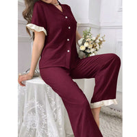 New European And American-style V-neck Short-sleeve Pants Loungewear Two-piece Set