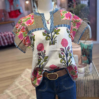 Summer New Women's Loose Casual Print Round Neck Shirt