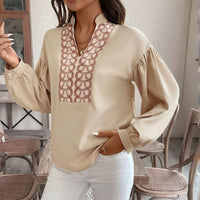 Elegant Retro Cardigan Ring Pattern Decorative Long Sleeve Stand Collar Shirt