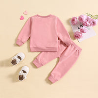 Love Letter Print Pullover Sweatshirt Front Lace-up Decorative Rope Sweatpants