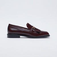 Flat-heel Brown Leather Solid Color Round Toe Low-top Commuter Shoes