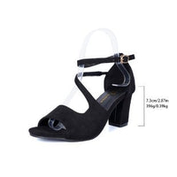 Women's Roman Chunky Heel Suede Sandals With Buckle