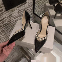 Pointed Patent Leather High Heels Women's Stiletto Heel Pearl