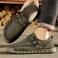 Mens Breathable Stitched Plus-Size Casual Leather Shoes