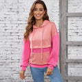 Winter Contrast Color Patchwork Hoodie Women's Loose Shoulder Pullover Top