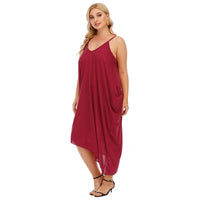 V-neck Slip Dress Irregular Loose Womens Dress With Two Pockets