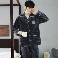 Autumn And Winter Flannel Men's Pajamas Men's Lapel Cardigan