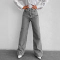 Silver-gray Straight-leg Womens Springfall Denim Jeans With A Draped Versatile Fit High Waist And Slimming Effect