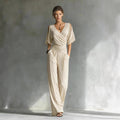 Stylish Elegant Off-Shoulder V-Neck Slim-Fit Jumpsuit For Women