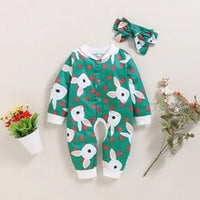 Green cartoon rabbit print hooded turban